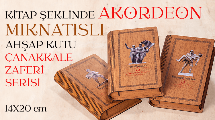 Kitap Şeklinde Mıknatıslı Akerdeon Ahşap Kutu - Çanakkale Zaferi Grup Görseli